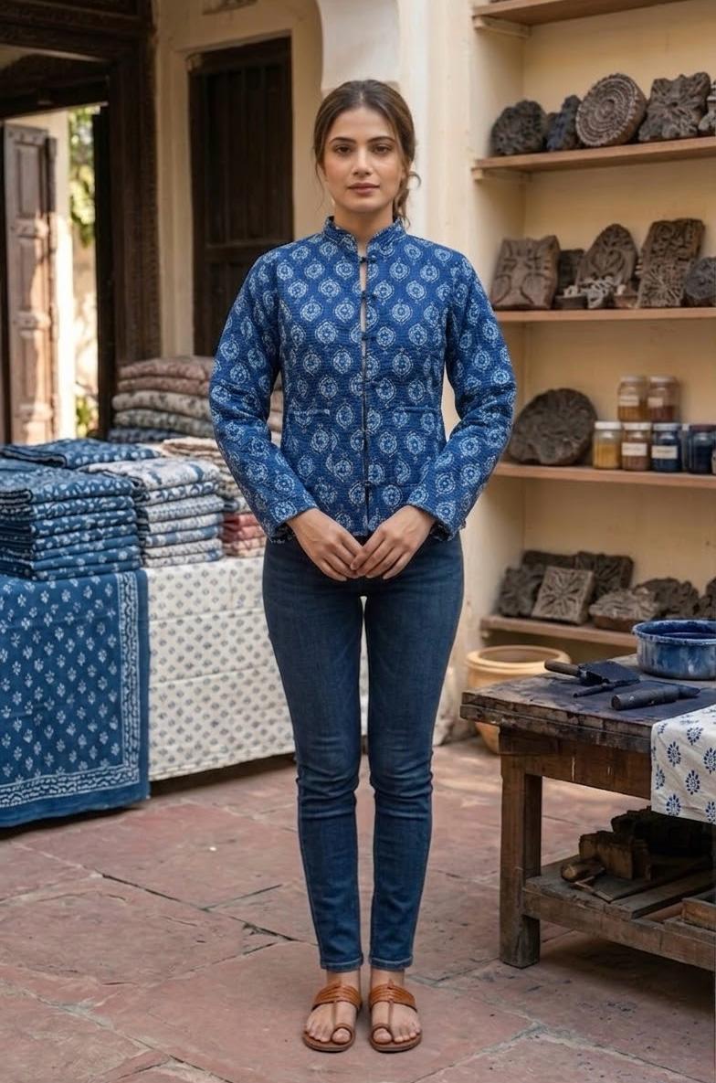 Upper body portrait crop - blue patchwork jacket