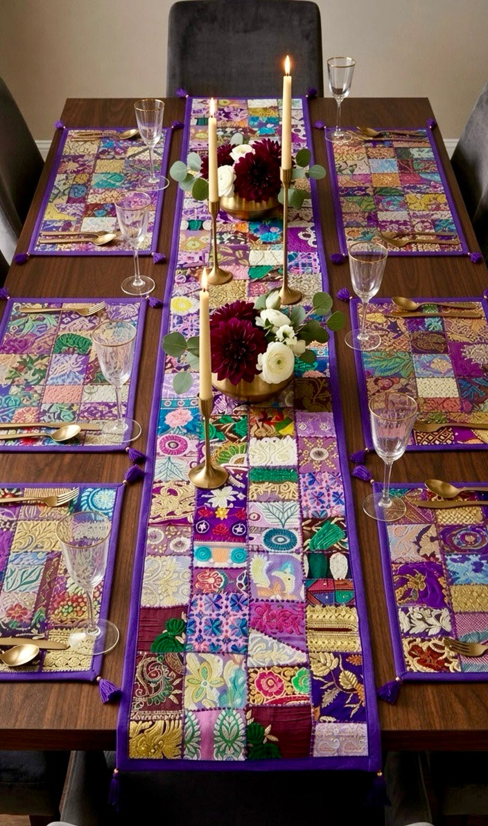 Patchwork Embroidered Table Runner on dining table