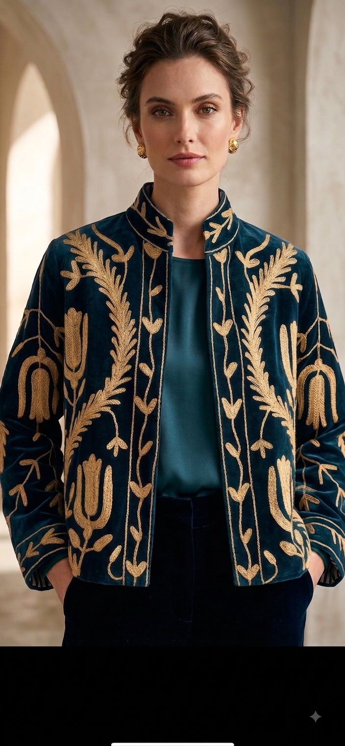 Elegant Velvet Embroidered Suzani Jacket (2 colours - Black / Dark Navy Blue)