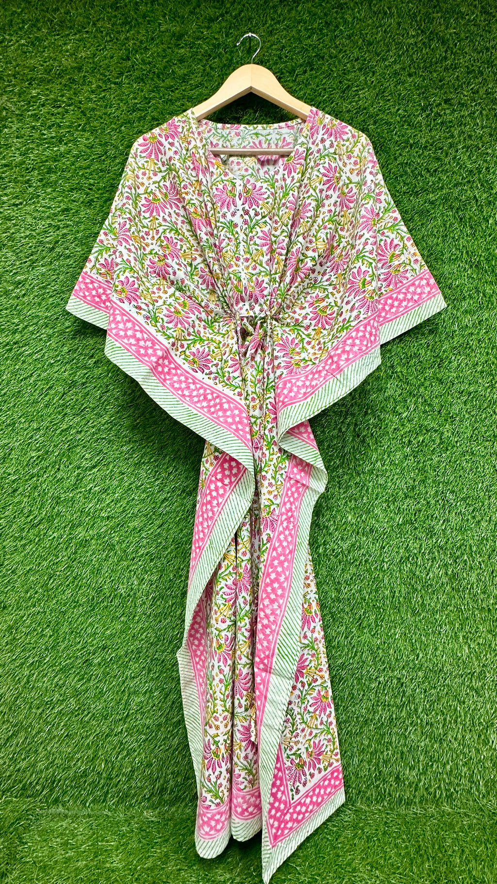 Pink Floral Block Printed Kaftan