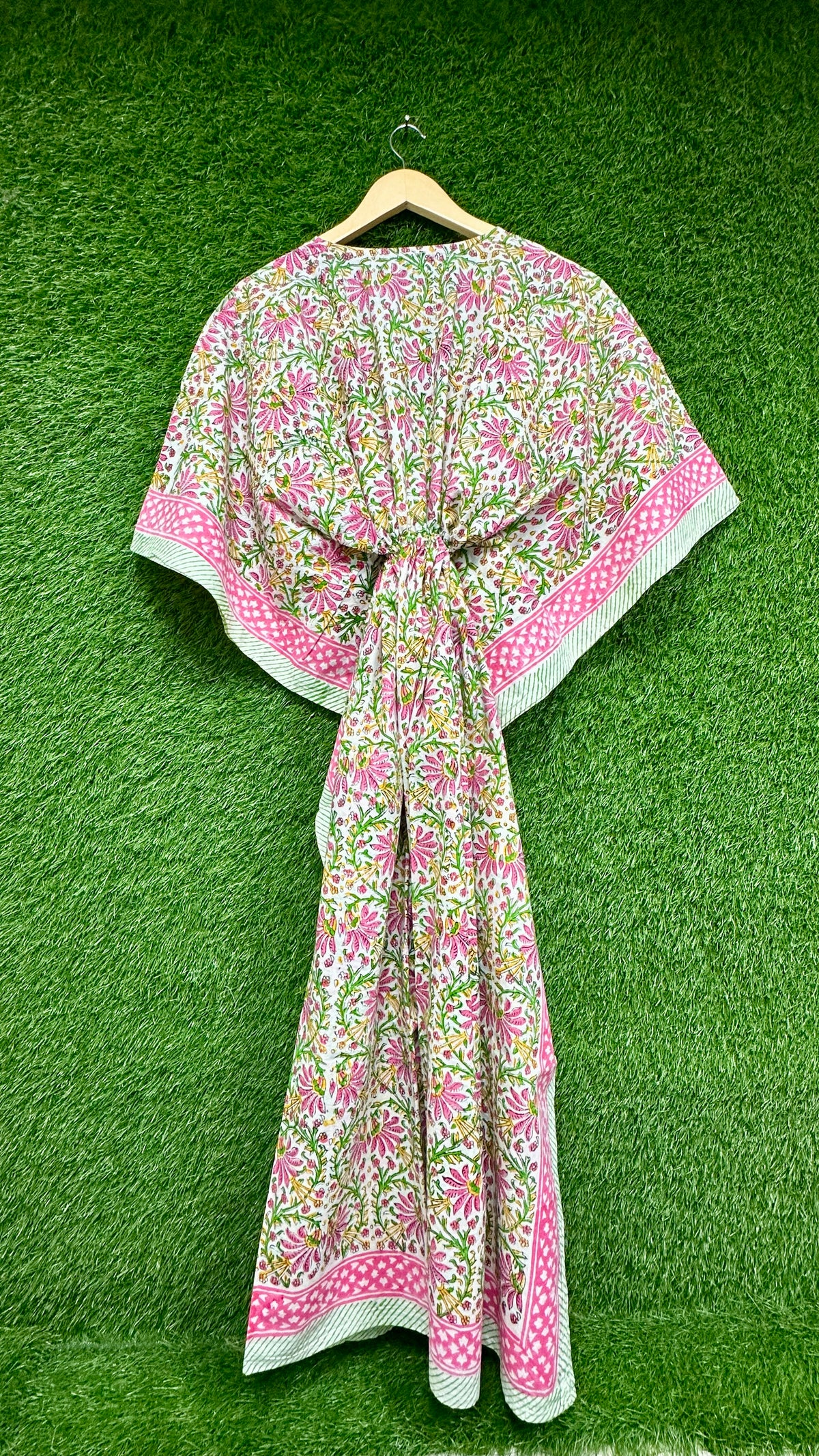 Pink Floral Block Printed Kaftan