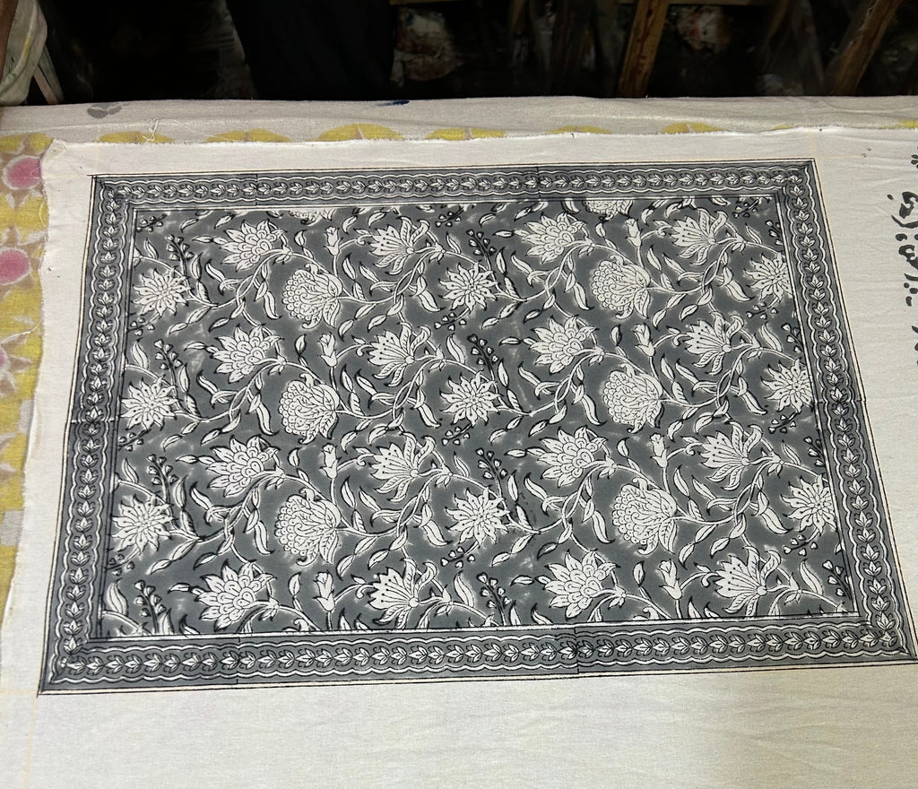 Floral All-Over Hand Block Printed Table Mat Set (6 pieces / colour) - 3 Colours (Yellow & Teal / Yellow & Pink / Pink & Teal)