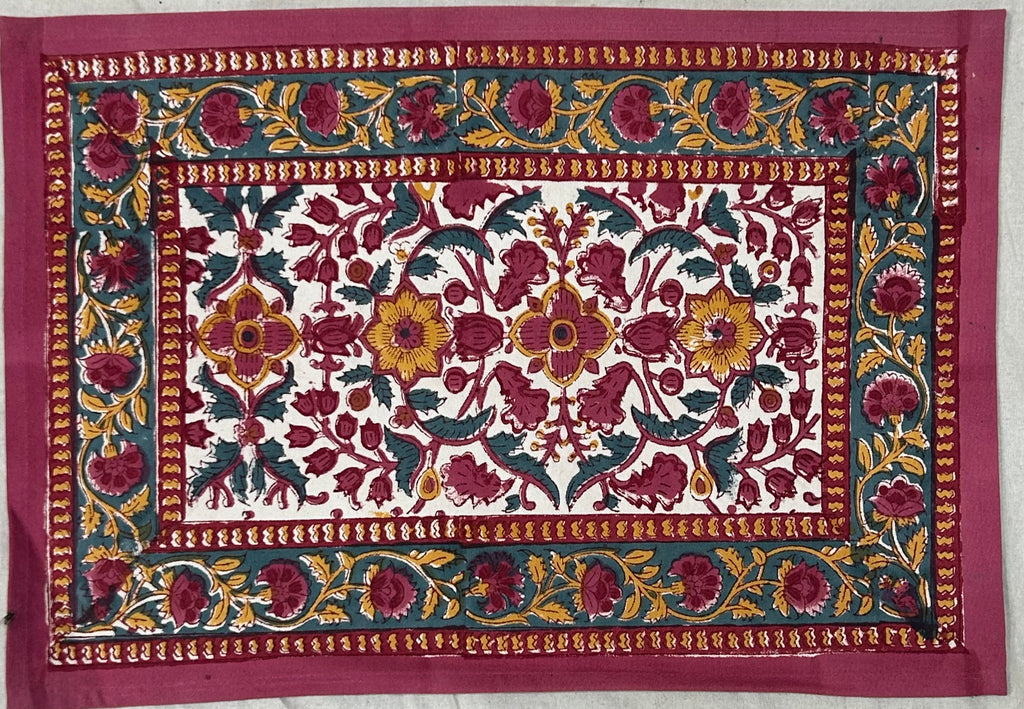 Crimson Floral Block Printed Table Mat