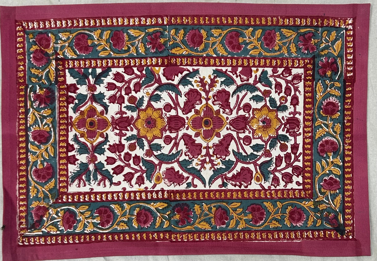 Crimson Floral Block Printed Table Mat