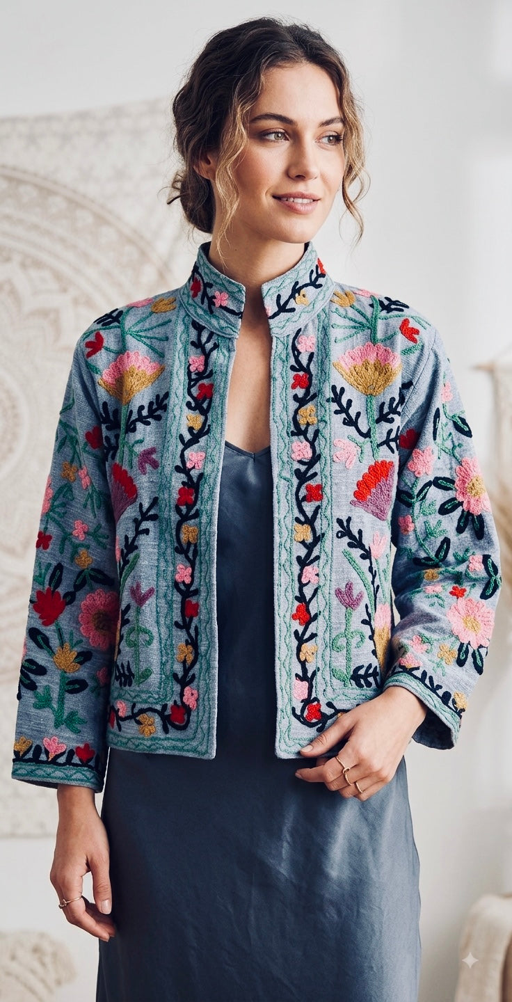 Embroidered T&T Jacket (6 colors - Light Sage Green / Slate Blue / Orange / Teal Green / Light Blue-Grey / Vibrant Orange)