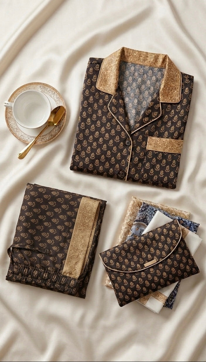 Chocolate Brown Printed Pyjama Short Set