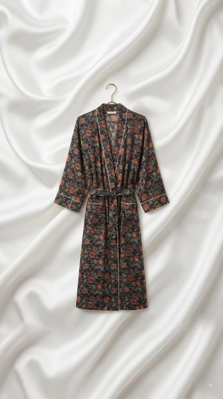 Midnight Floral Printed Kimono Robe