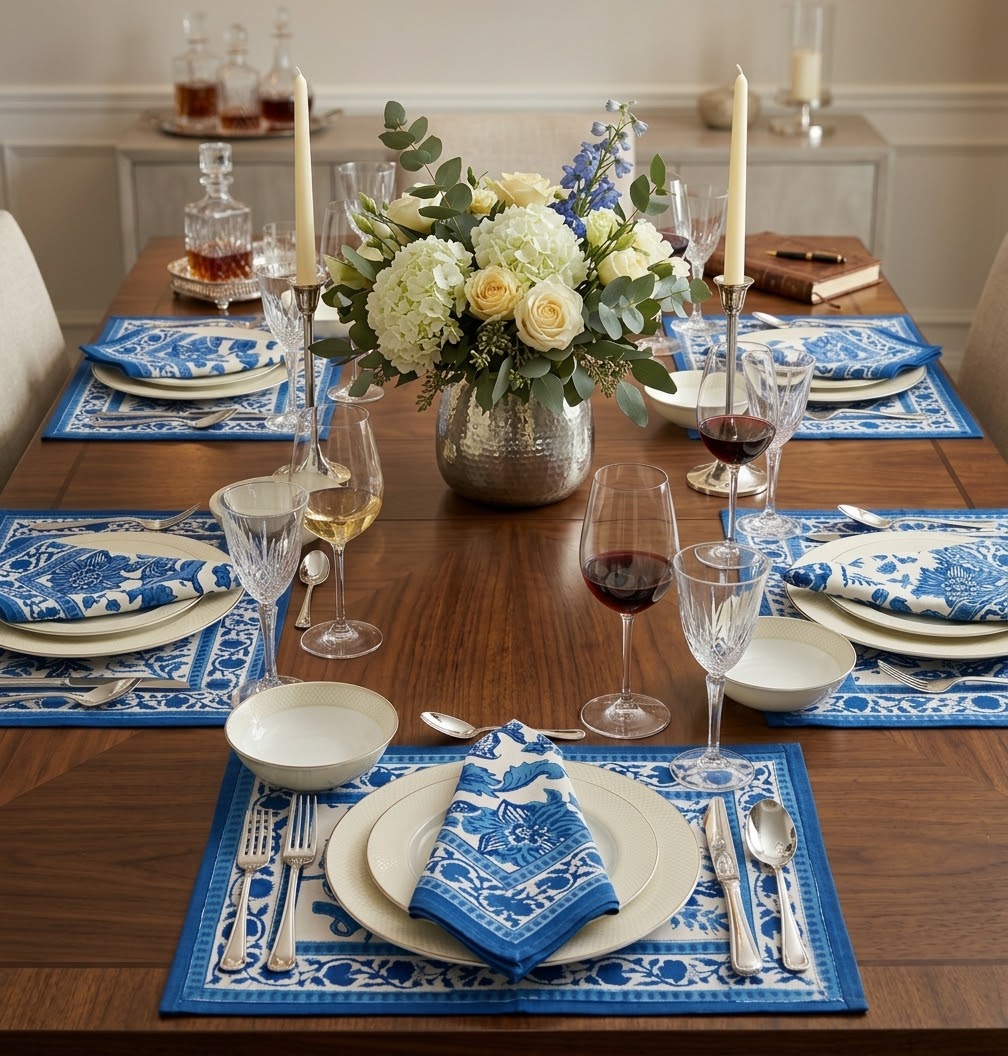 Artpiece Hand Block Printed Table Mat Set (6 table mats + 6 napkins)