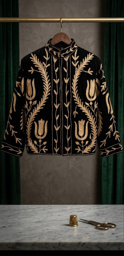 Elegant Velvet Embroidered Suzani Jacket (2 colours - Black / Dark Navy Blue)