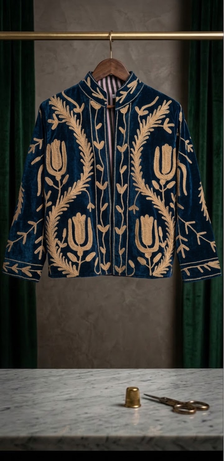 Elegant Velvet Embroidered Suzani Jacket (2 colours - Black / Dark Navy Blue)