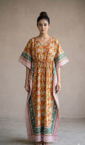 Golden Floral Block Printed Kaftan