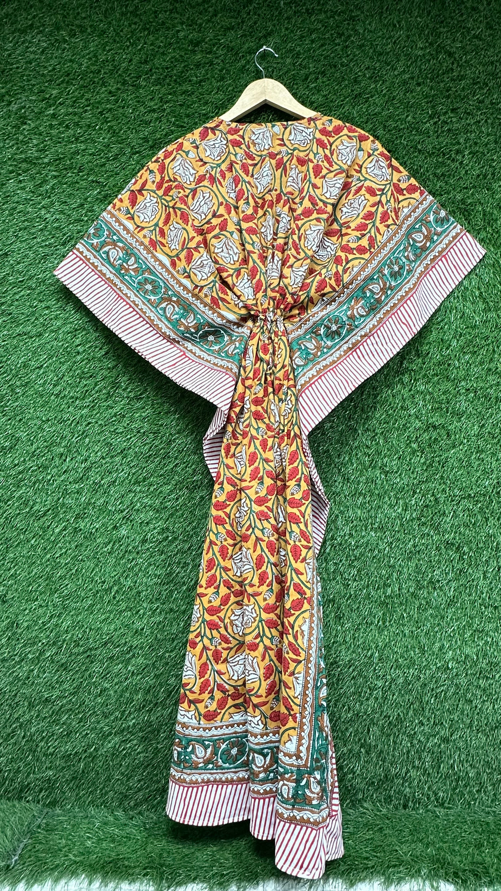 Golden Floral Block Printed Kaftan
