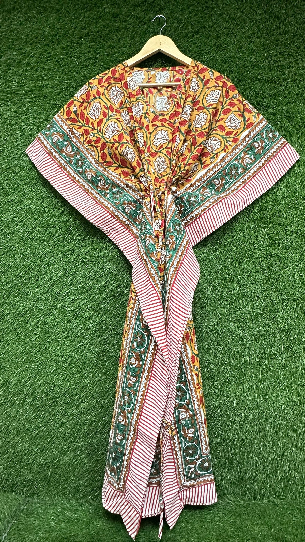 Golden Floral Block Printed Kaftan
