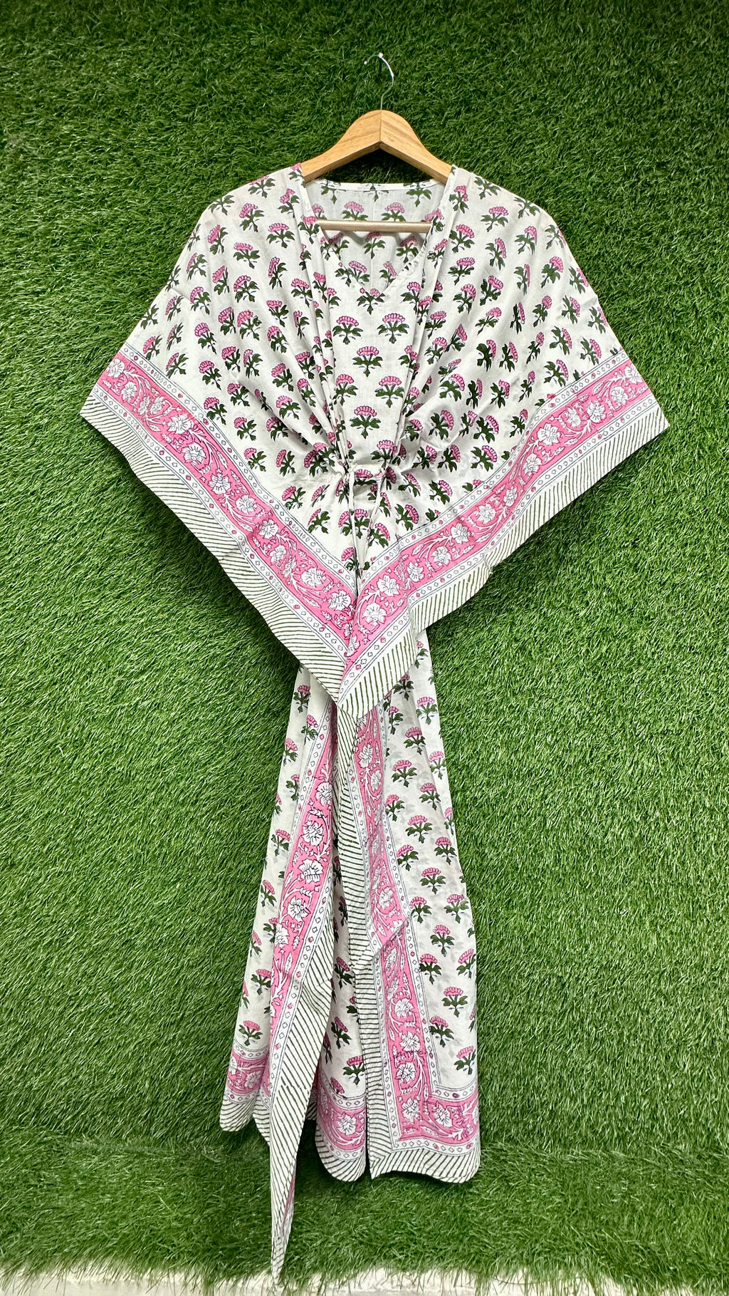 Pink Lotus Block Printed Kaftan