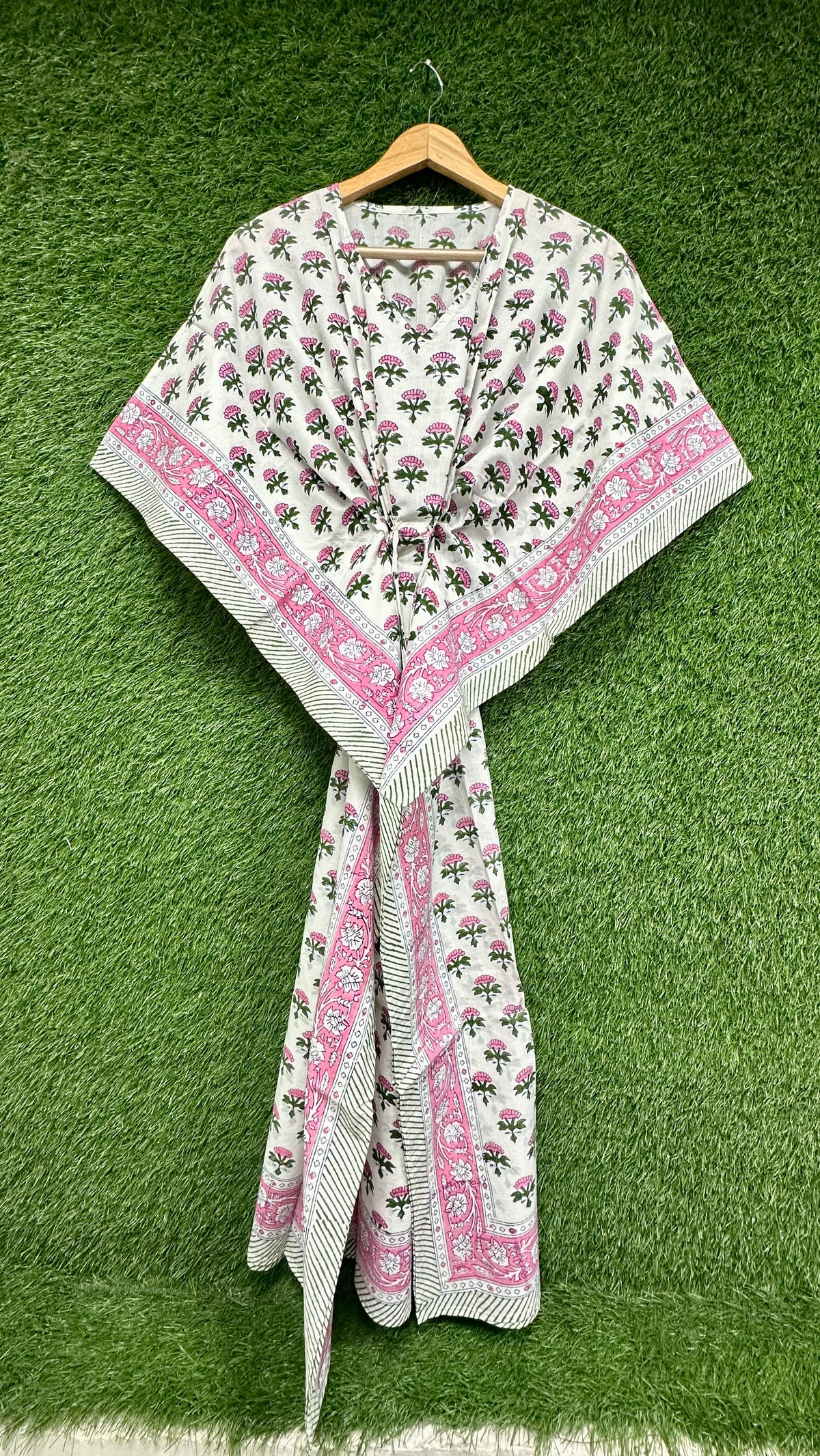 Pink Lotus Block Printed Kaftan