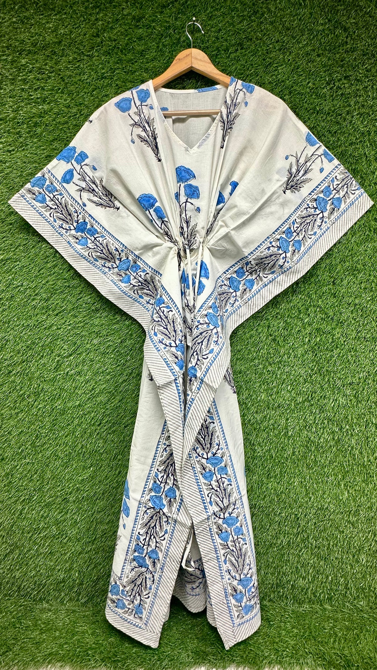 Blue Floral Block Printed Kaftan