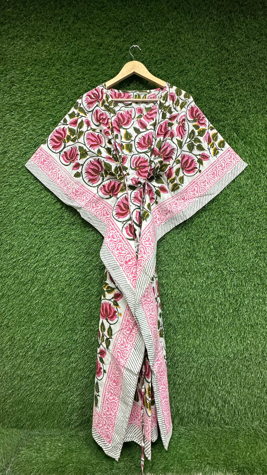 Pink Rose Block Printed Kaftan