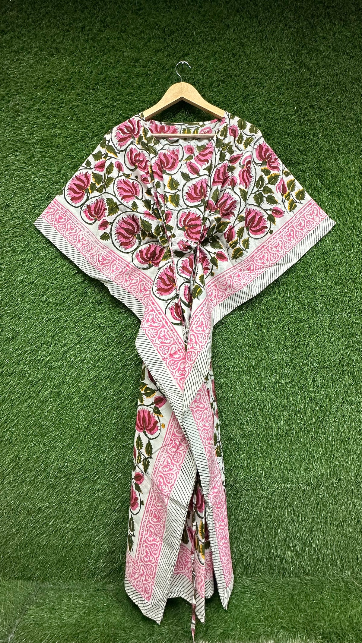 Pink Rose Block Printed Kaftan