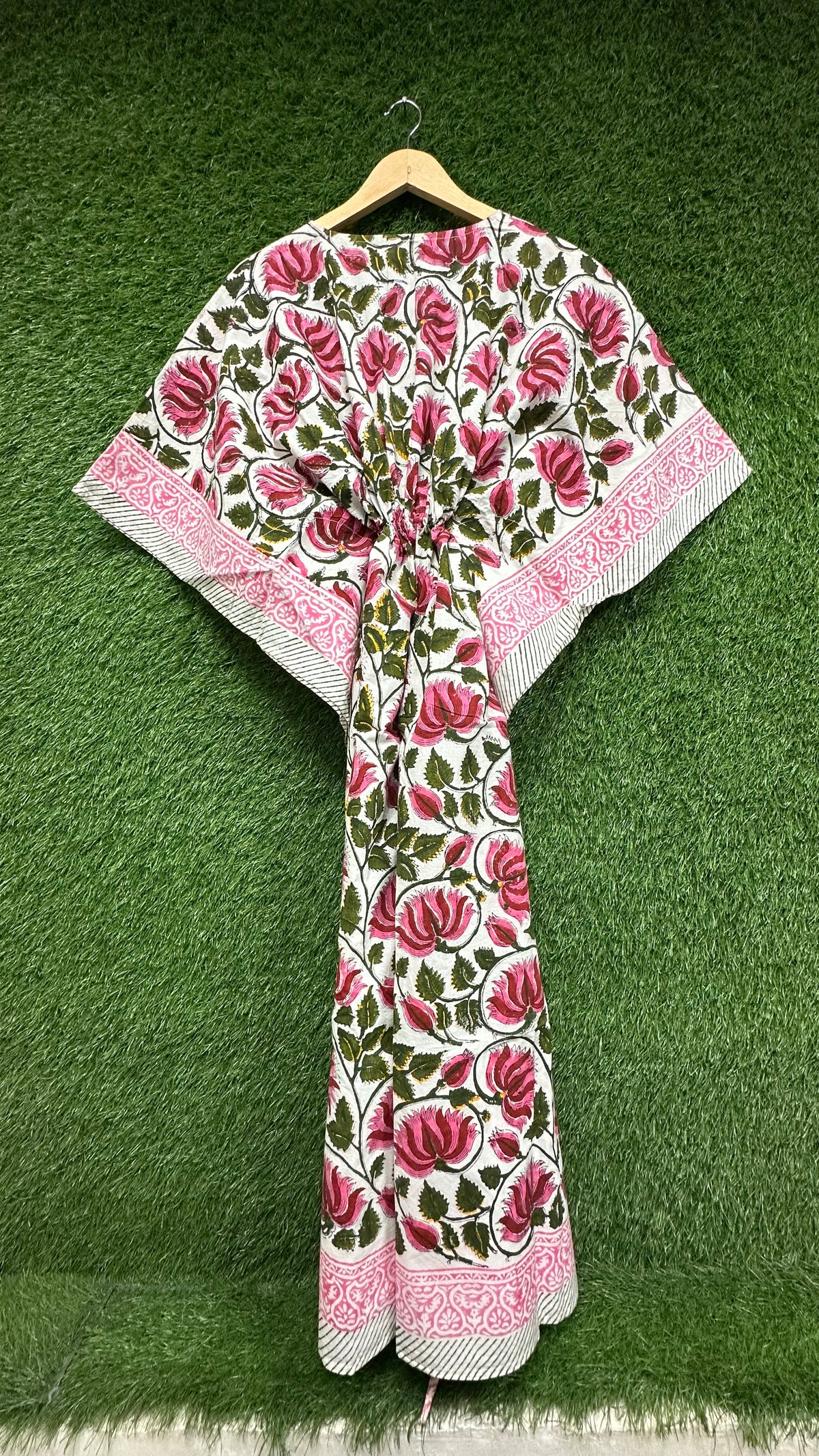 Pink Rose Block Printed Kaftan