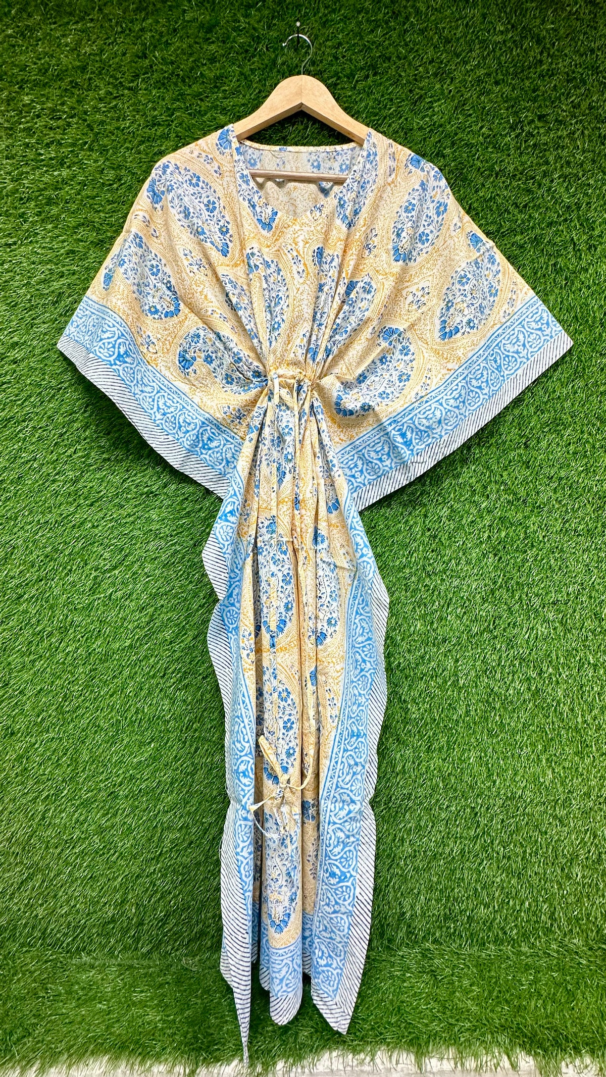 Blue Paisley Block Printed Kaftan
