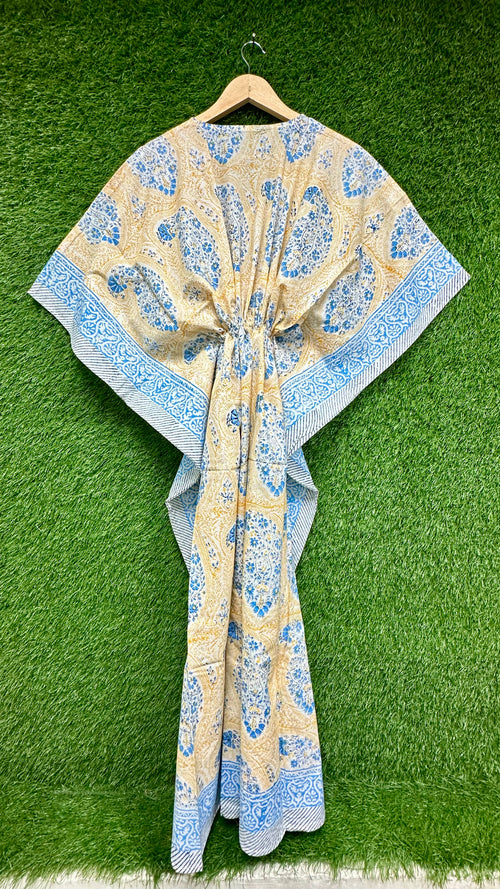 Blue Paisley Block Printed Kaftan