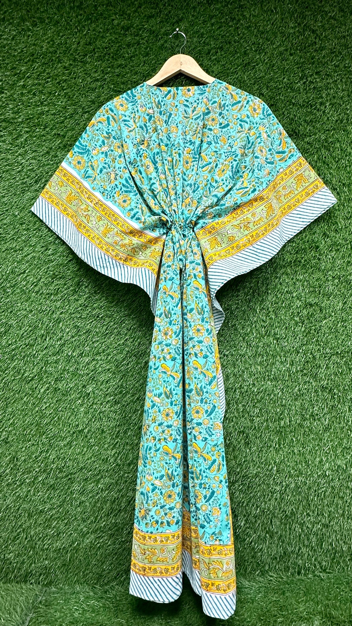 Mint Green Floral Block Printed Kaftan