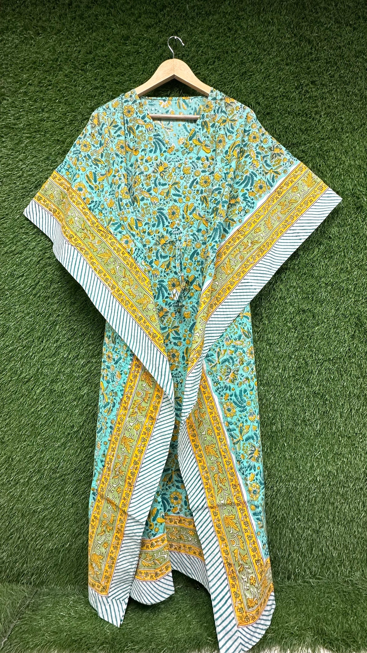 Mint Green Floral Block Printed Kaftan