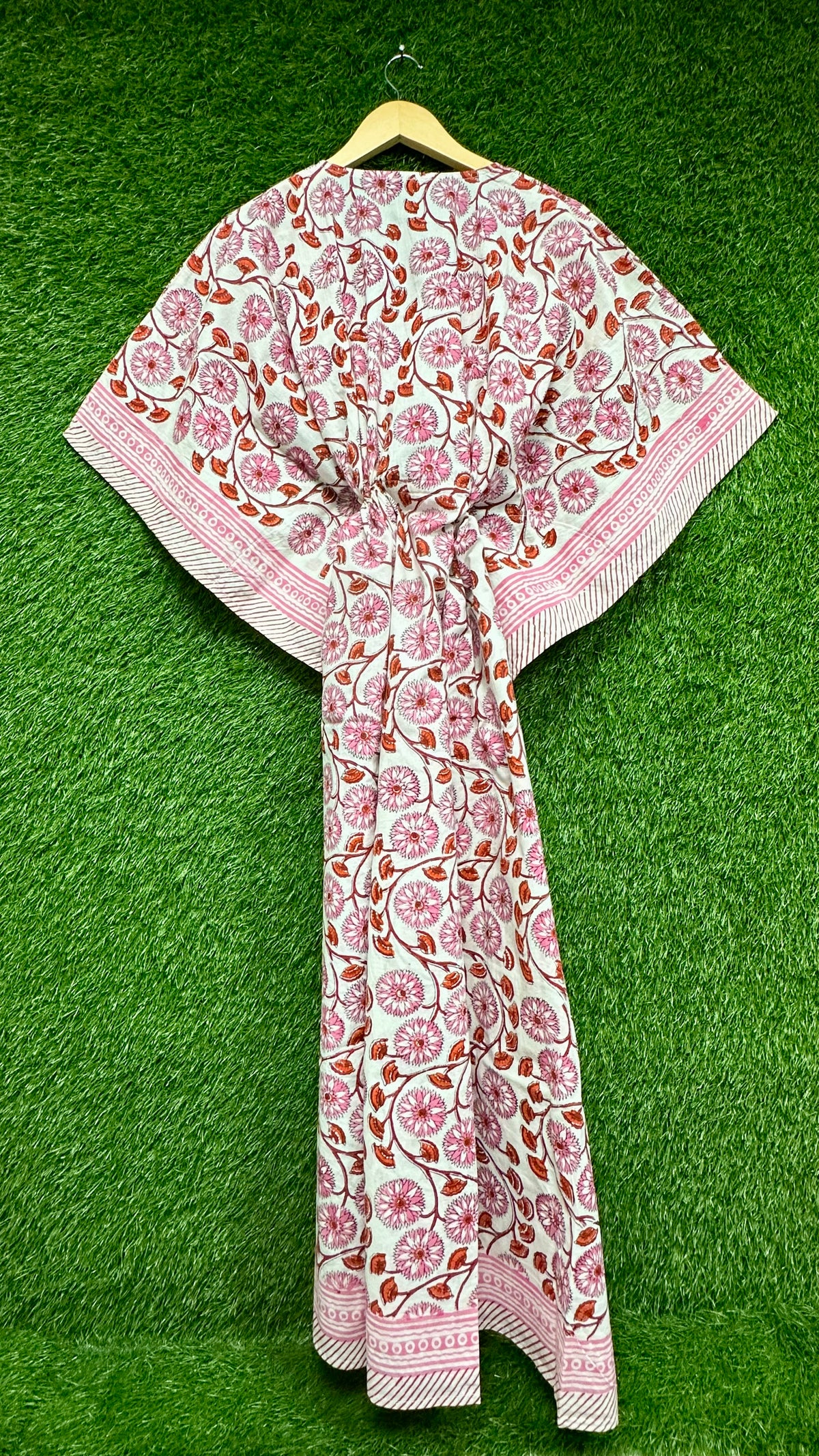 Blush Rose Floral Block Printed Kaftan