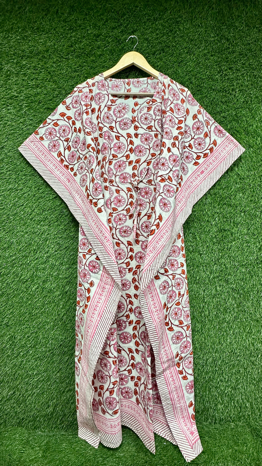 Blush Rose Floral Block Printed Kaftan