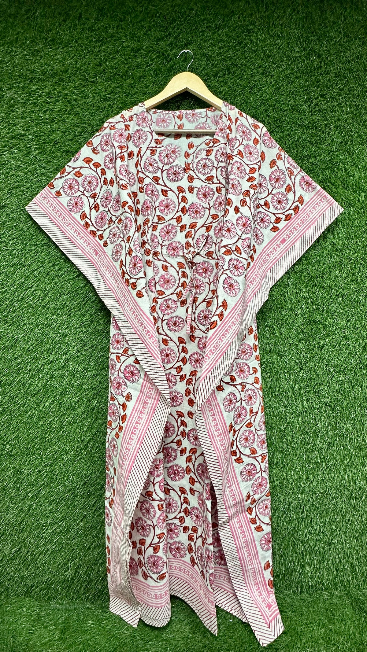 Blush Rose Floral Block Printed Kaftan