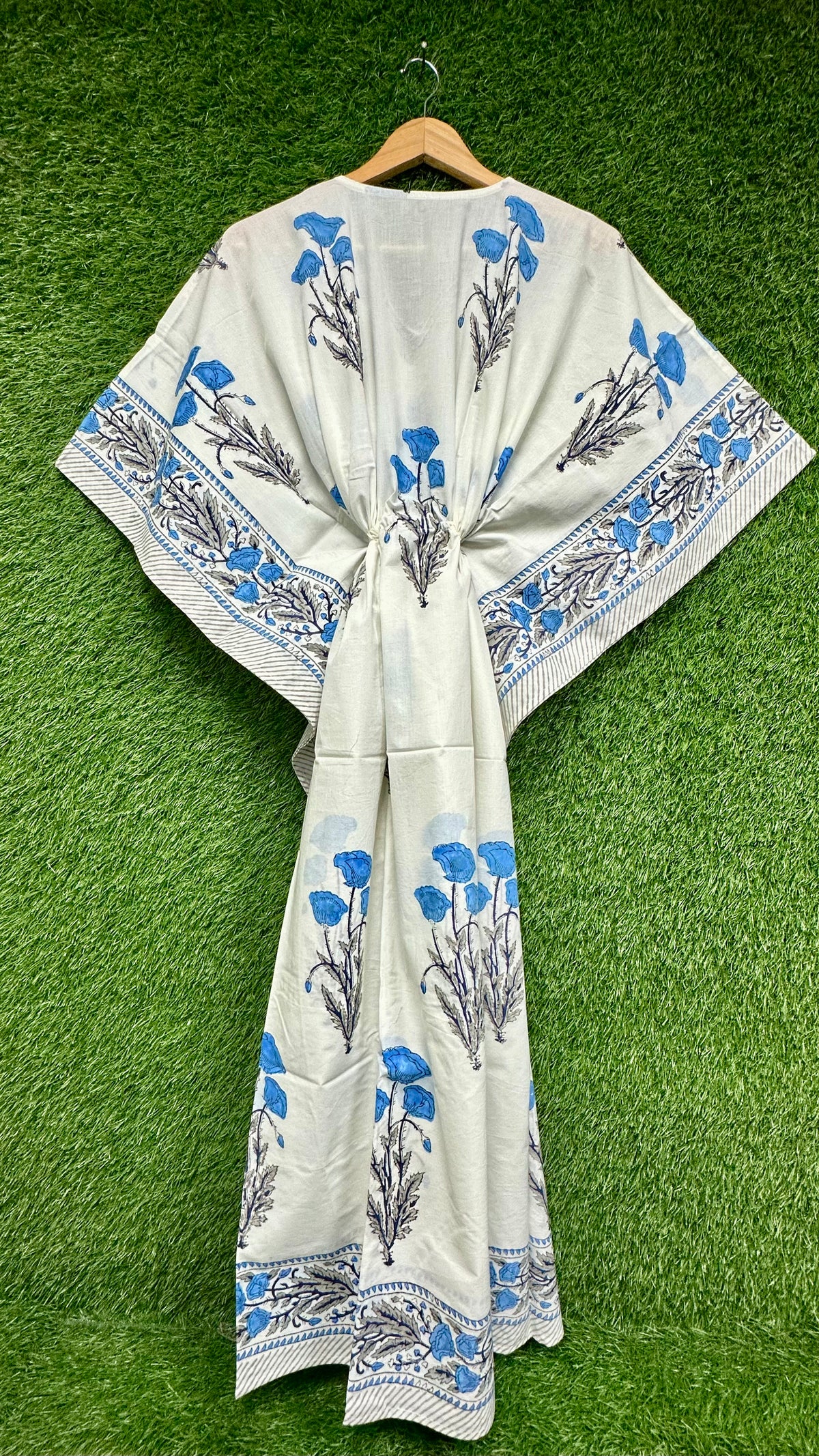 Blue Floral Block Printed Kaftan