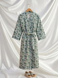 Teal Swirl Paisley Printed Kimono Robe