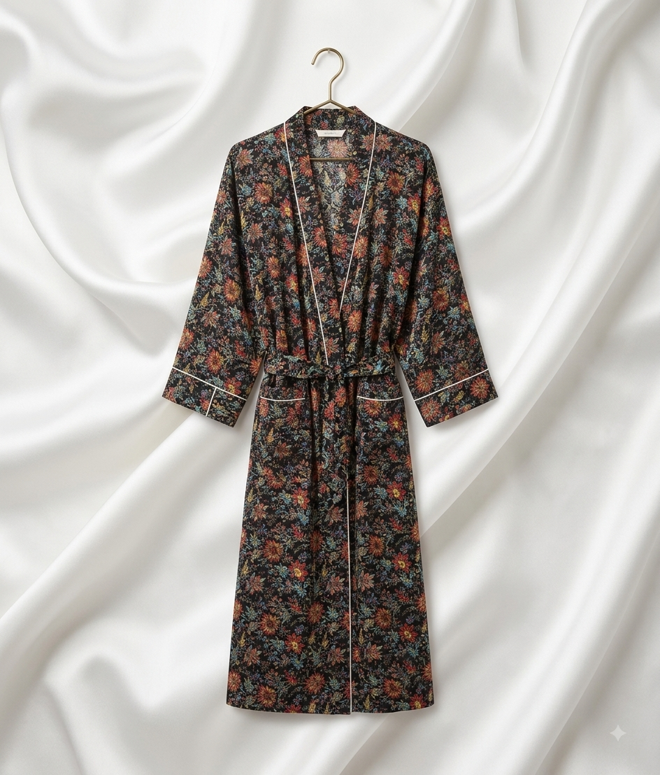 Midnight Floral Printed Kimono Robe