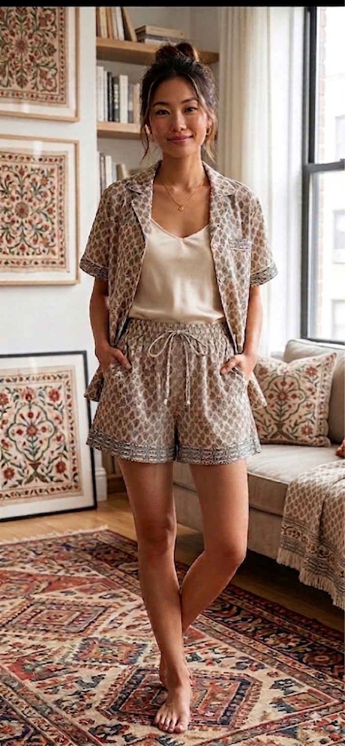 Grey Paisley Printed Pyjama Short Set