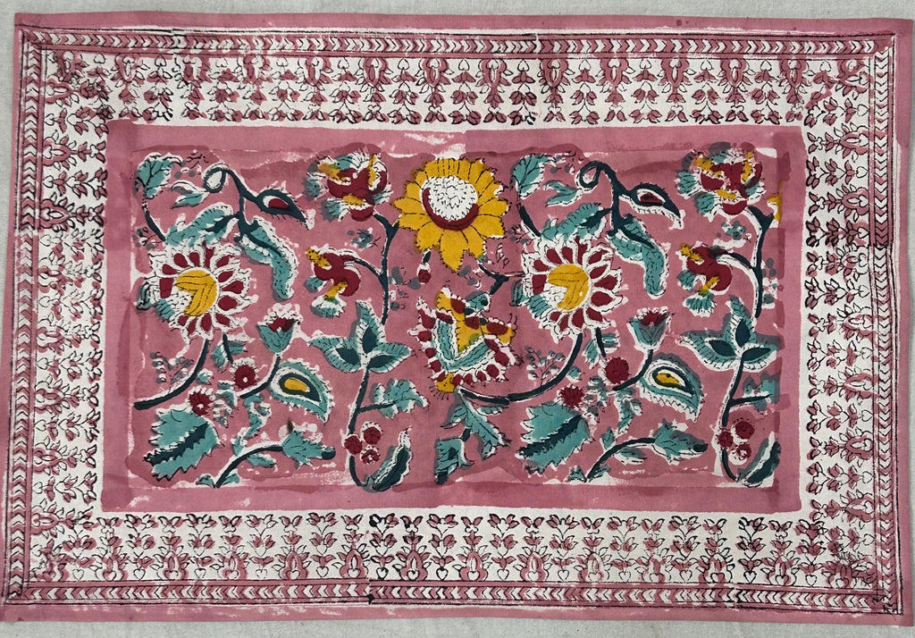 Sunflower Hand Block Printed Table Mat Set (6 table mats + 6 napkins)