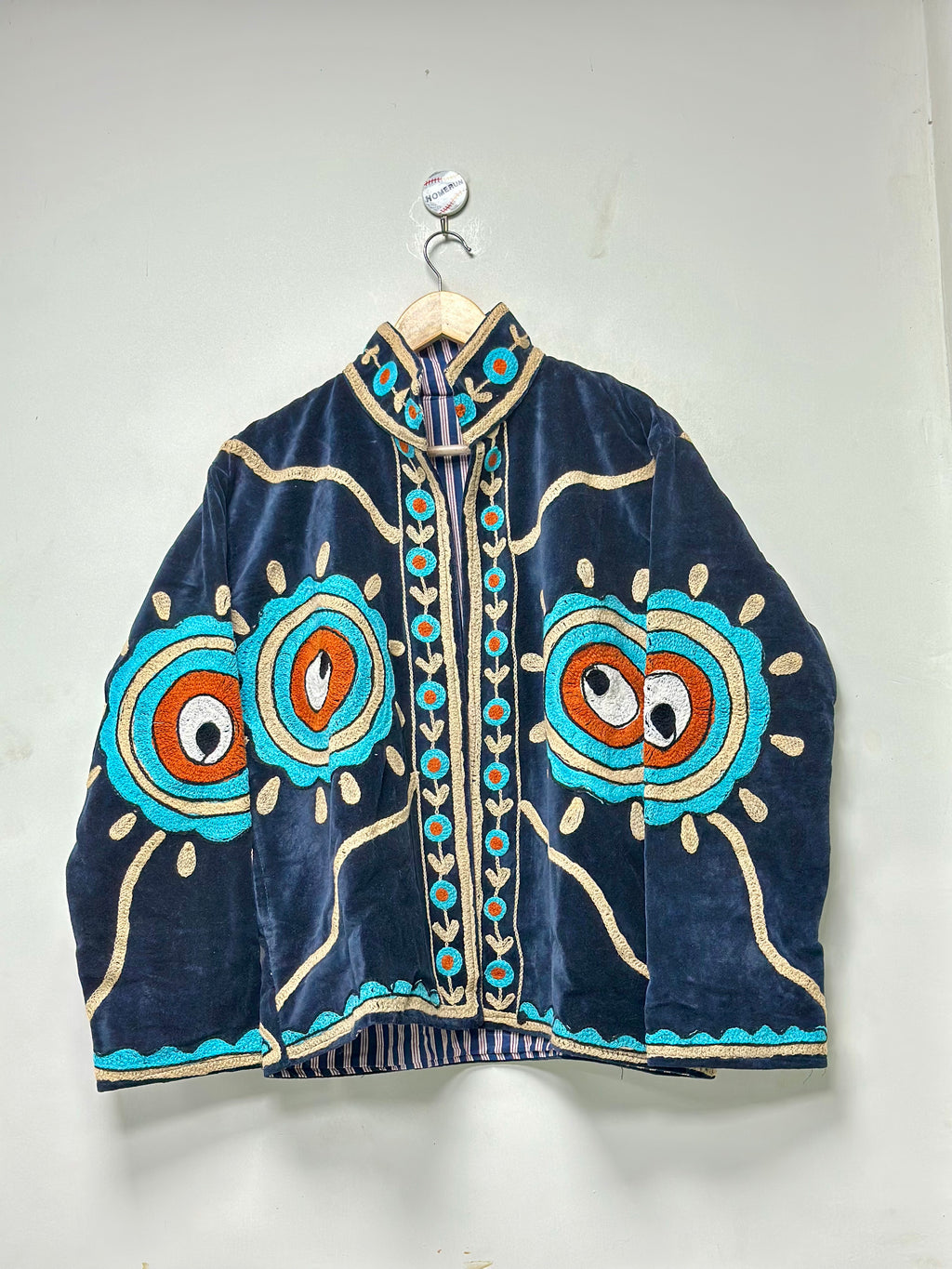 Velvet Peacock Suzani Jacket - front view on hanger