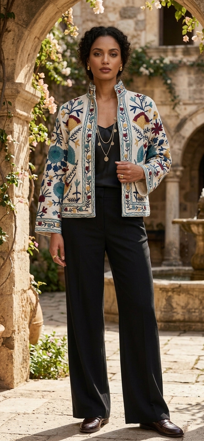 Floral Velvet Embroidered Suzani Jacket (7 colors - Charcoal Grey / Deep Blue / Navy Blue / Olive Green / Ruby / Pale Pink / White)