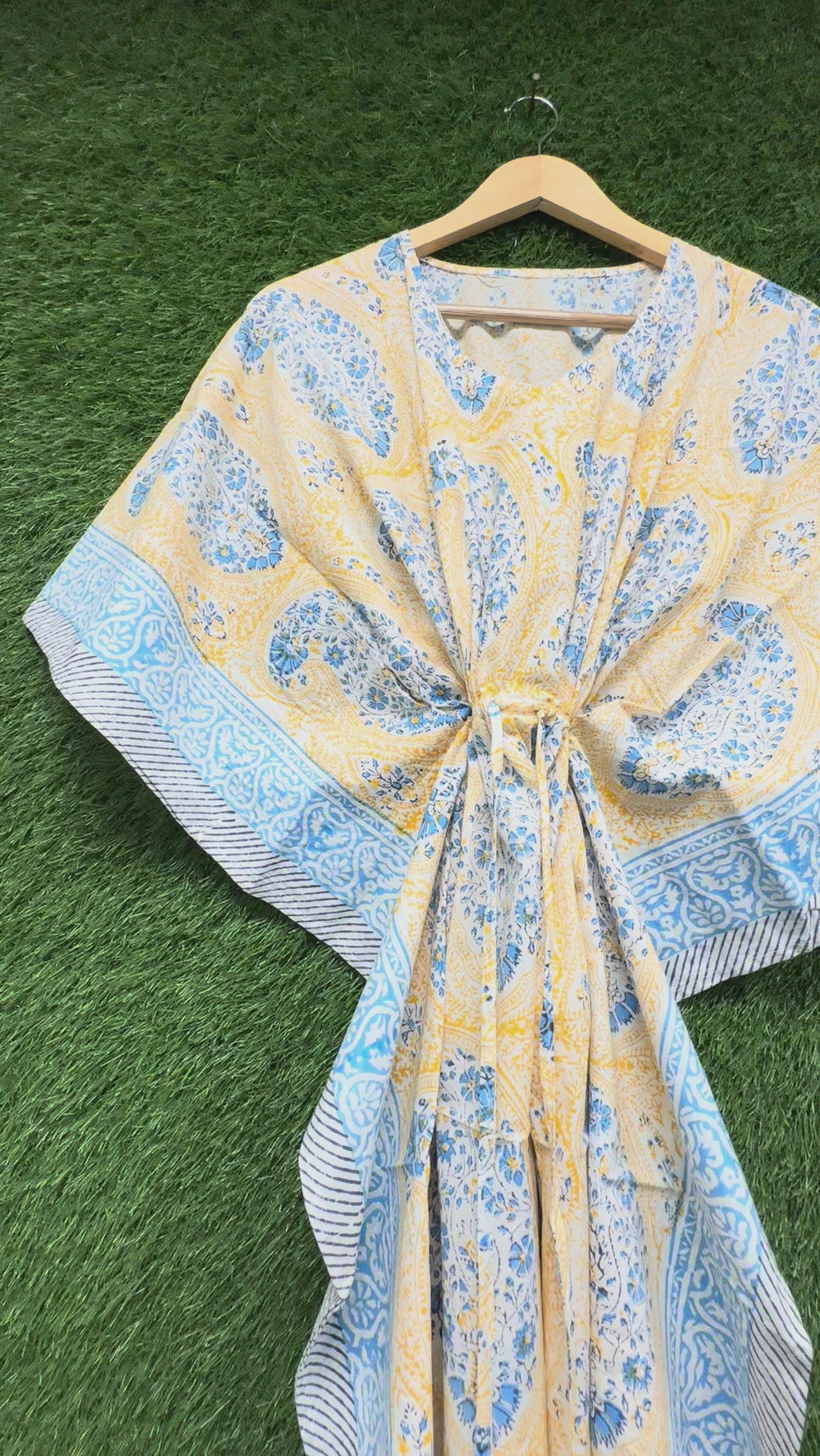 Blue Paisley Block Printed Kaftan