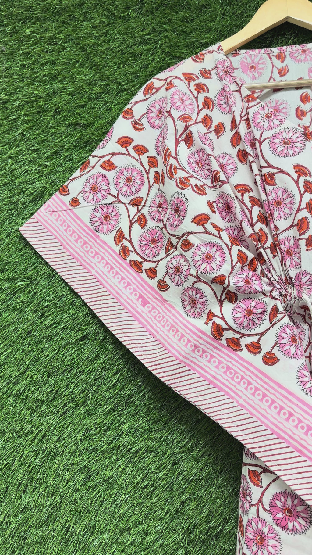 Blush Rose Floral Block Printed Kaftan