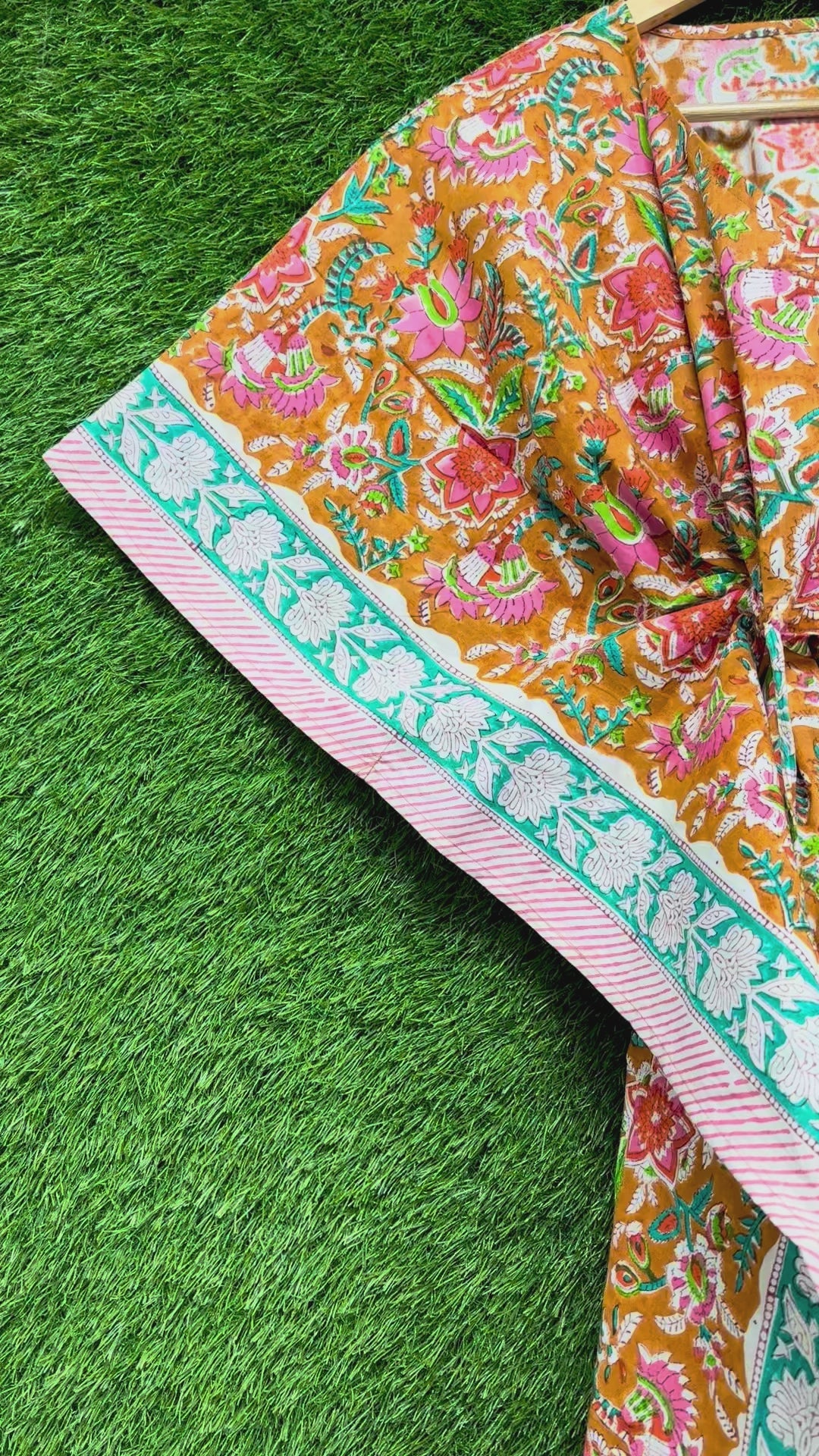 Dark Orange Floral Block Printed Kaftan