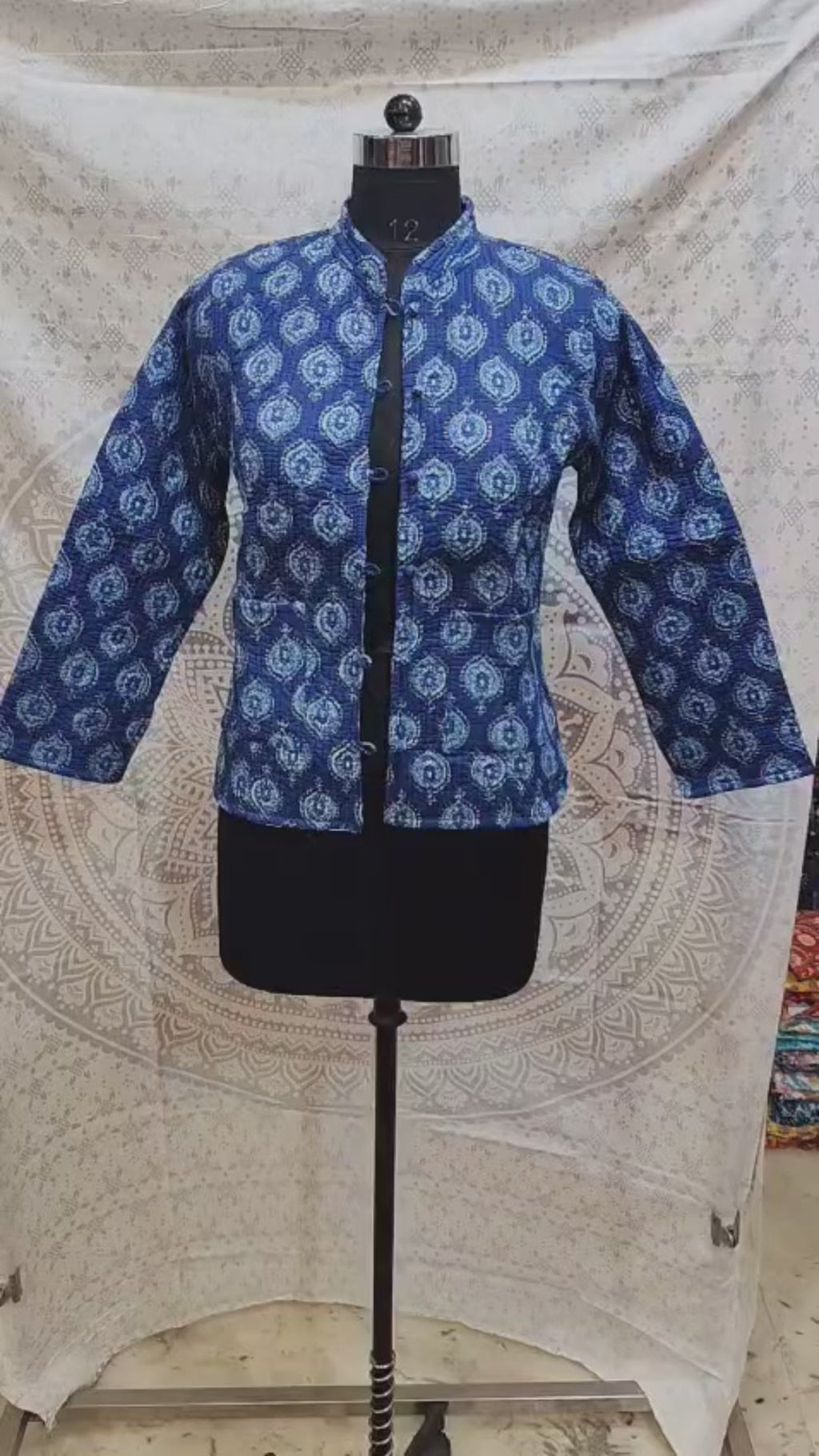 Reversible Indigo Block-Print Quilted Cotton Jacket