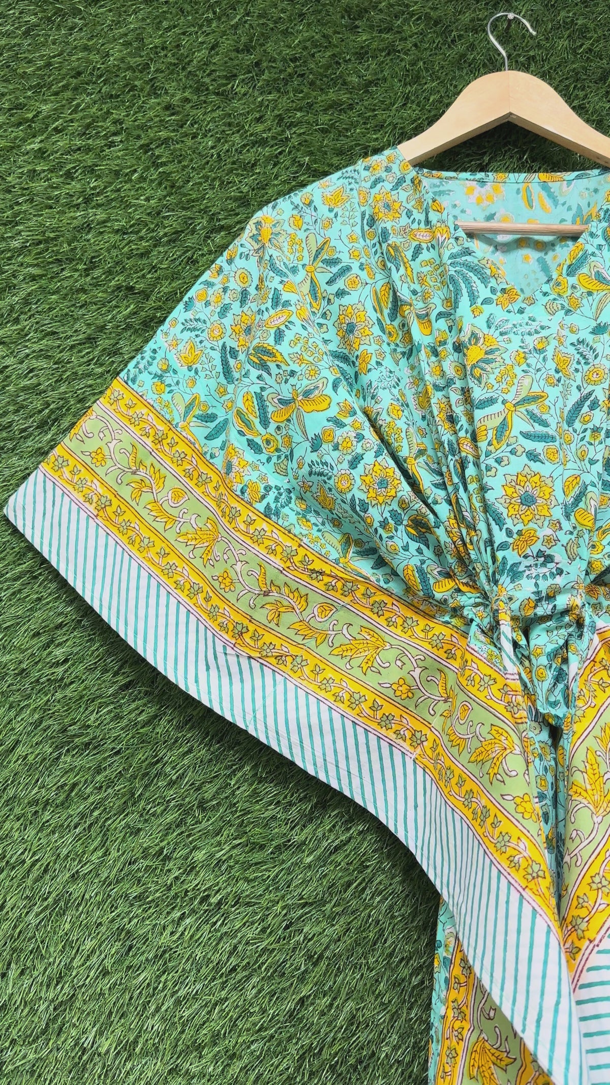 Mint Green Floral Block Printed Kaftan