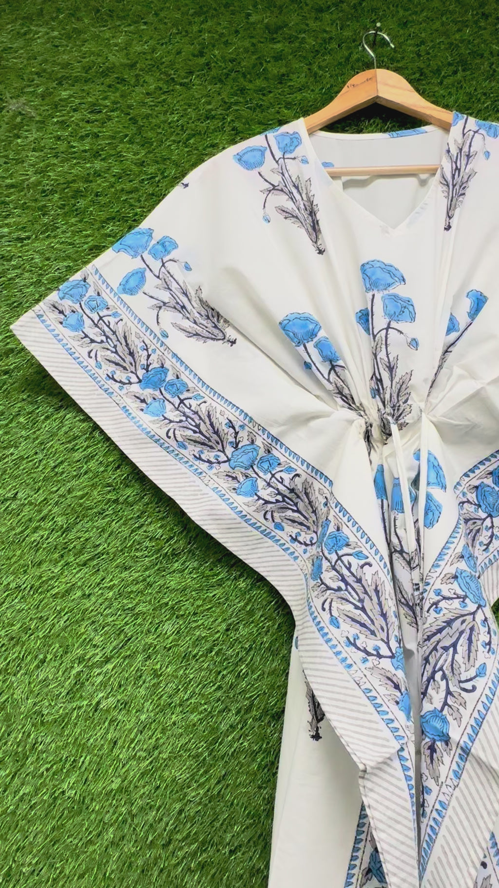 Blue Floral Block Printed Kaftan
