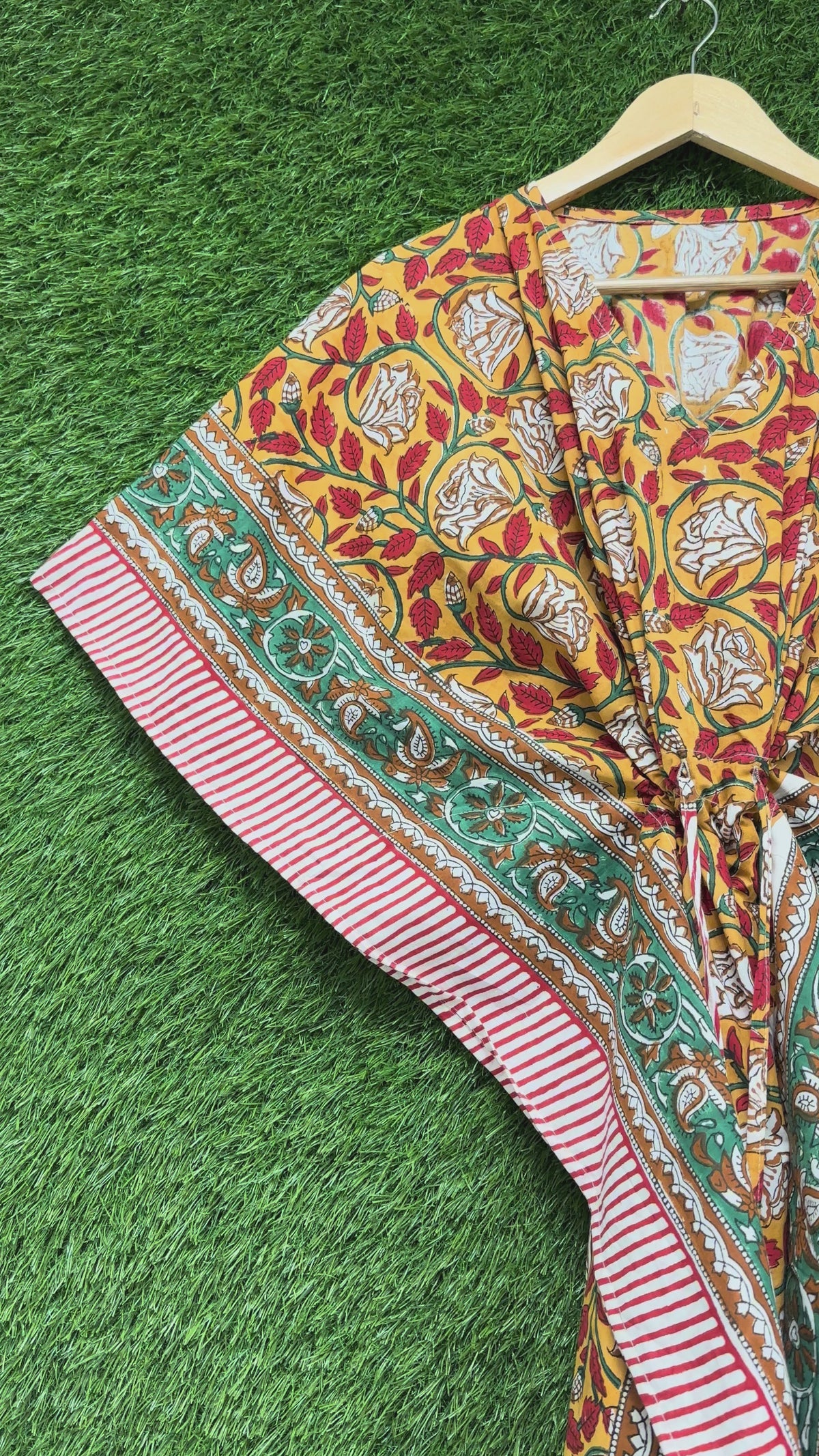Golden Floral Block Printed Kaftan