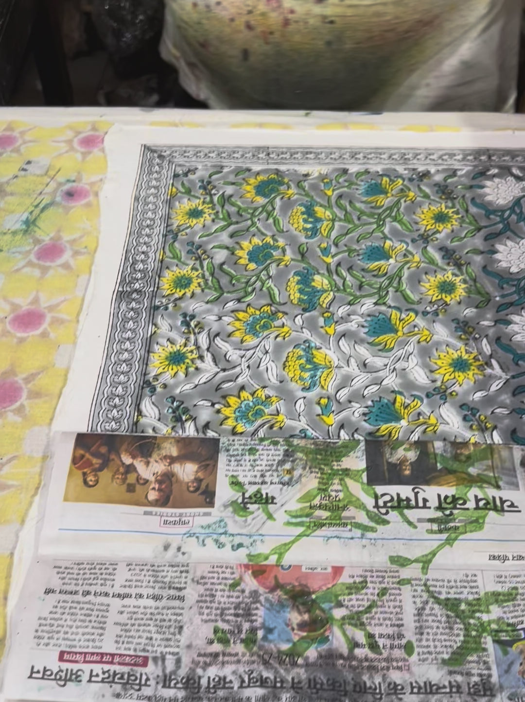 Floral All-Over Hand Block Printed Table Mat Set (6 pieces / colour) - 3 Colours (Yellow & Teal / Yellow & Pink / Pink & Teal)