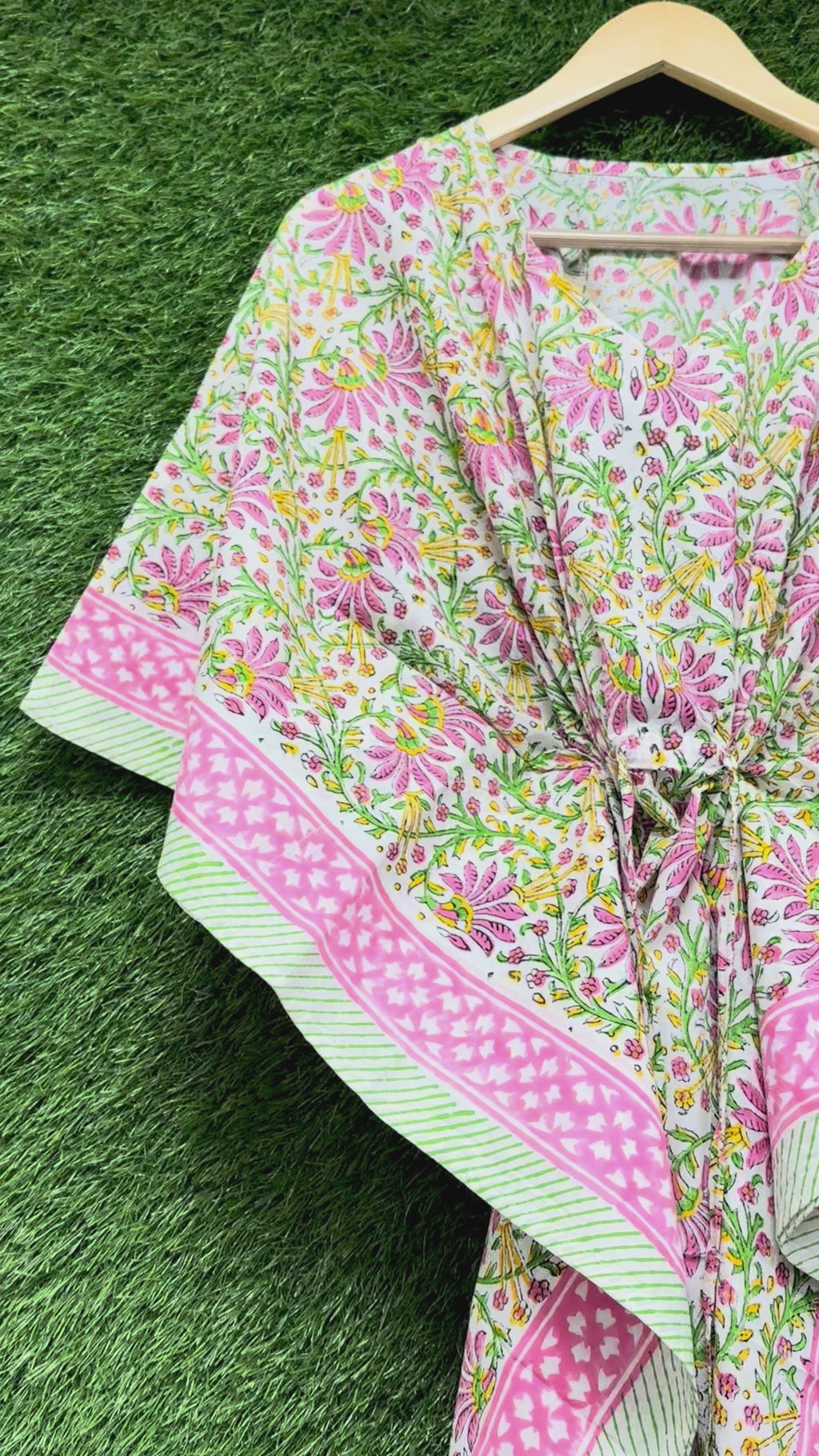 Pink Floral Block Printed Kaftan