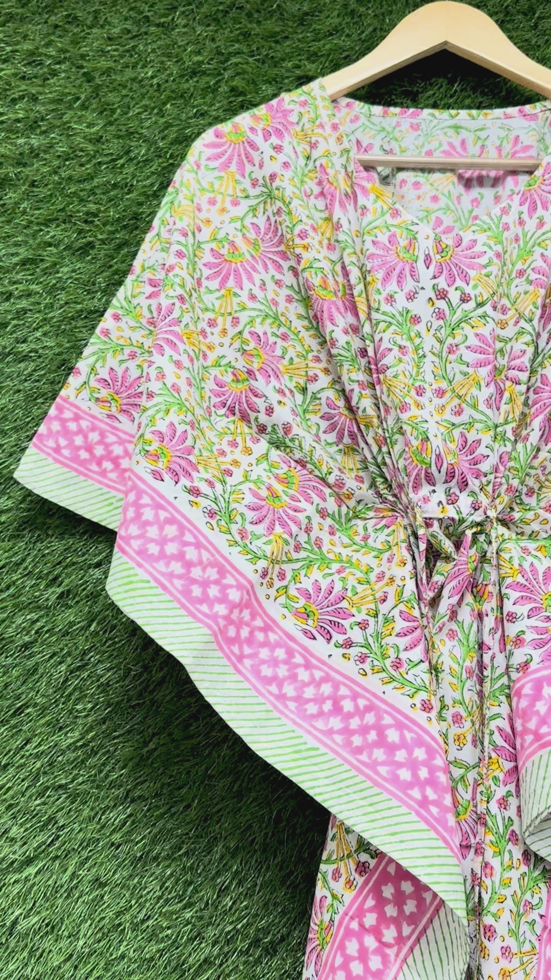 Pink Floral Block Printed Kaftan